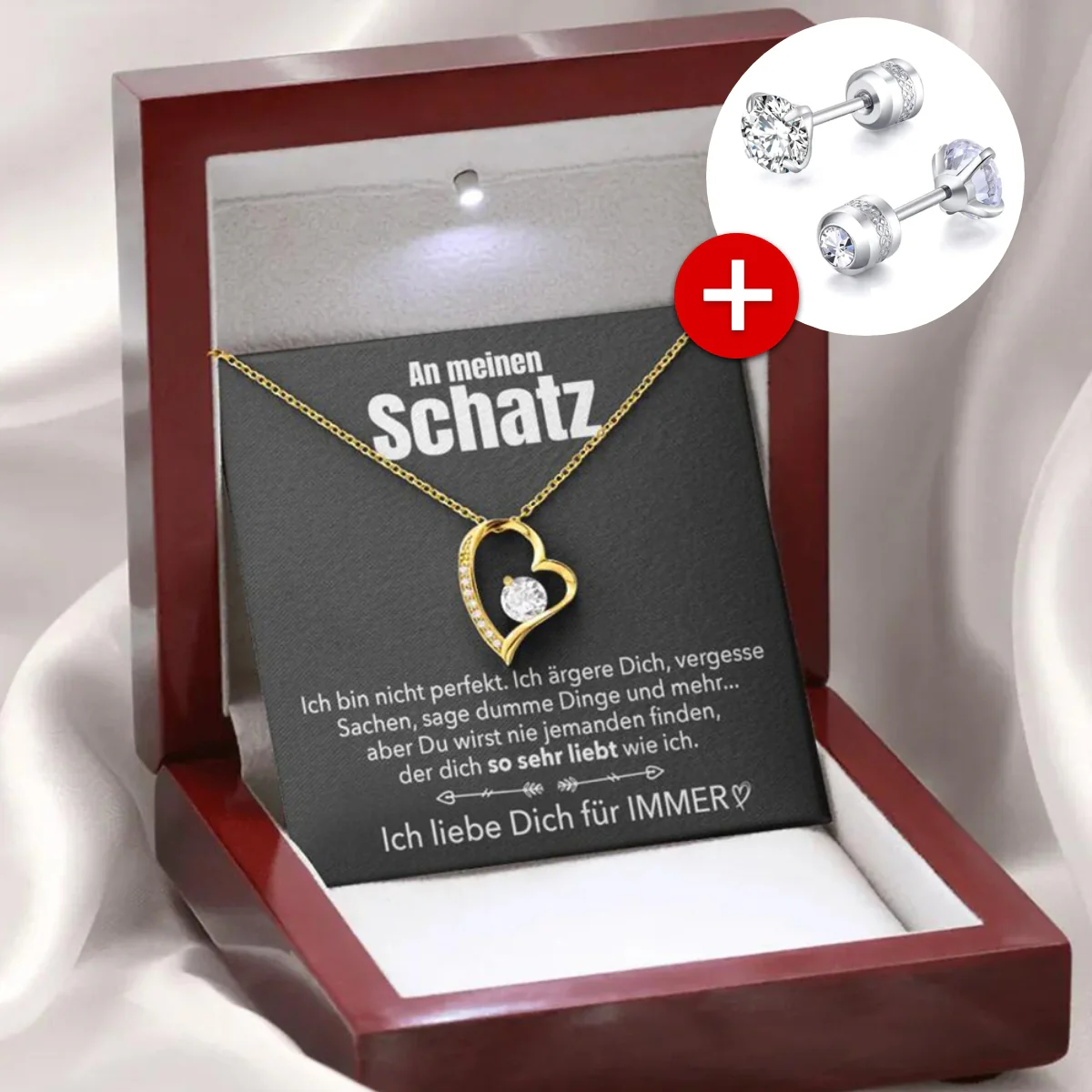 🌹 14k Weißgold Ausführung Herz Halskette + Ohrringe - An meinen Schatz - Image 10