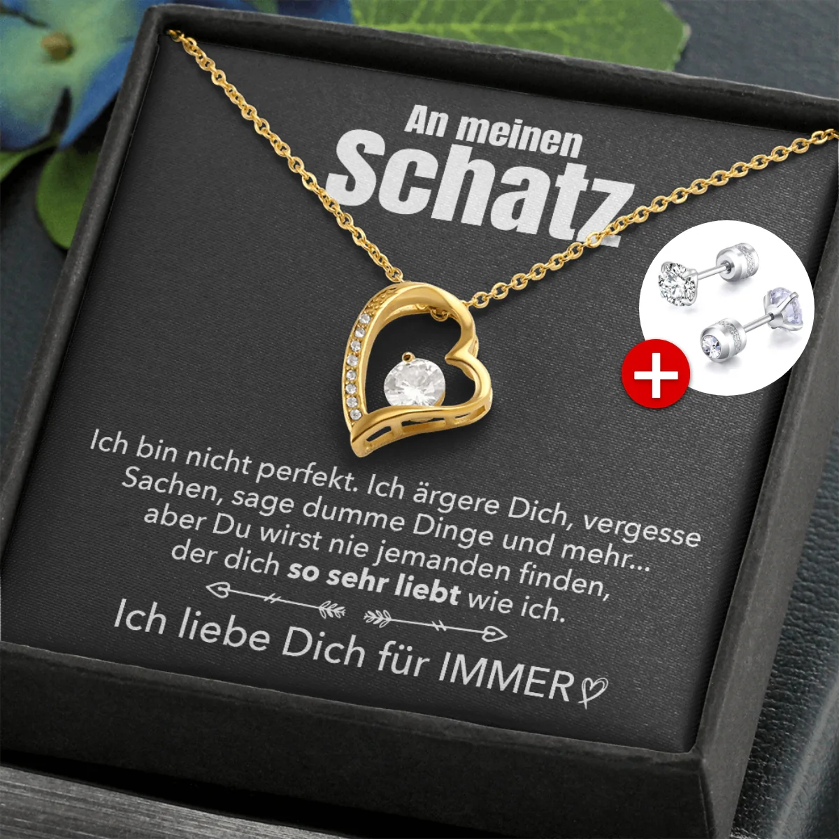 🌹 14k Weißgold Ausführung Herz Halskette + Ohrringe - An meinen Schatz - Image 12