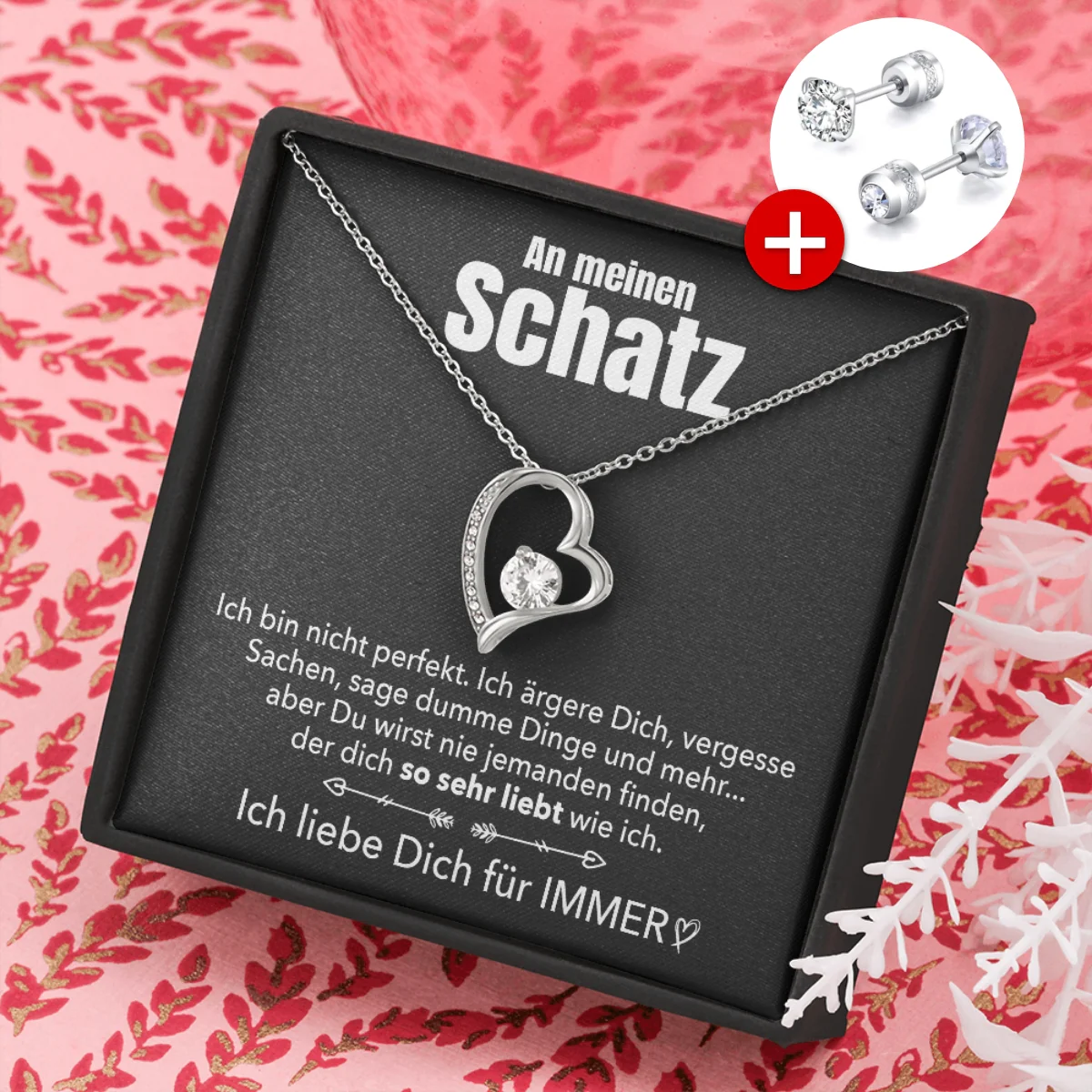 🌹 14k Weißgold Ausführung Herz Halskette + Ohrringe - An meinen Schatz - Image 13