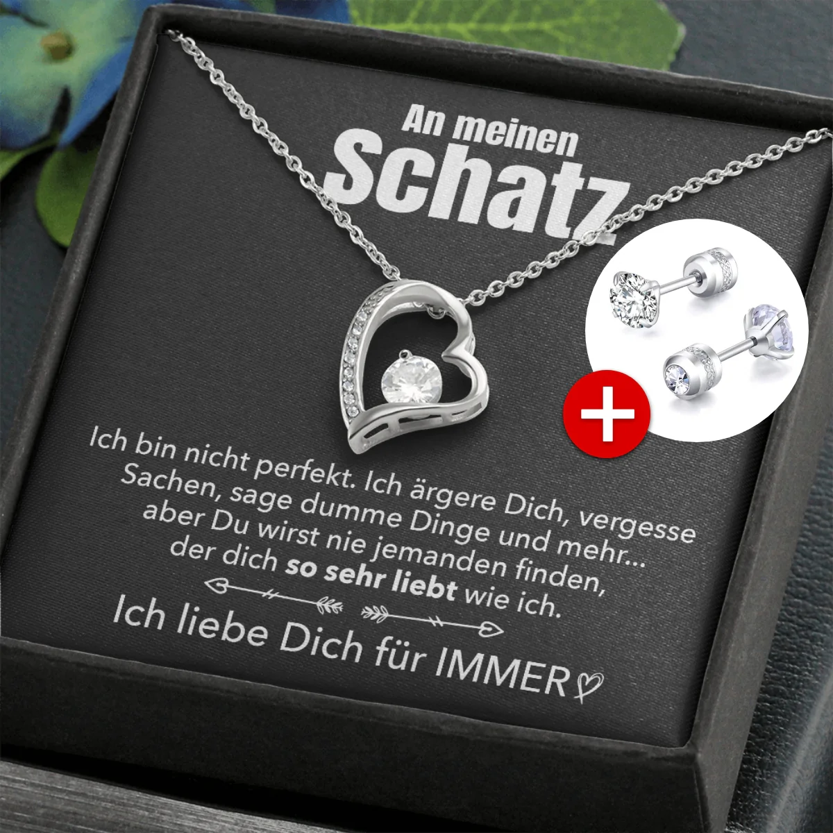 🌹 14k Weißgold Ausführung Herz Halskette + Ohrringe - An meinen Schatz - Image 3
