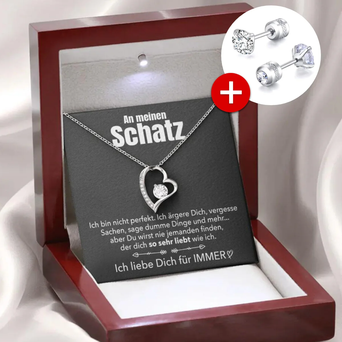 🌹 14k Weißgold Ausführung Herz Halskette + Ohrringe - An meinen Schatz - Image 4