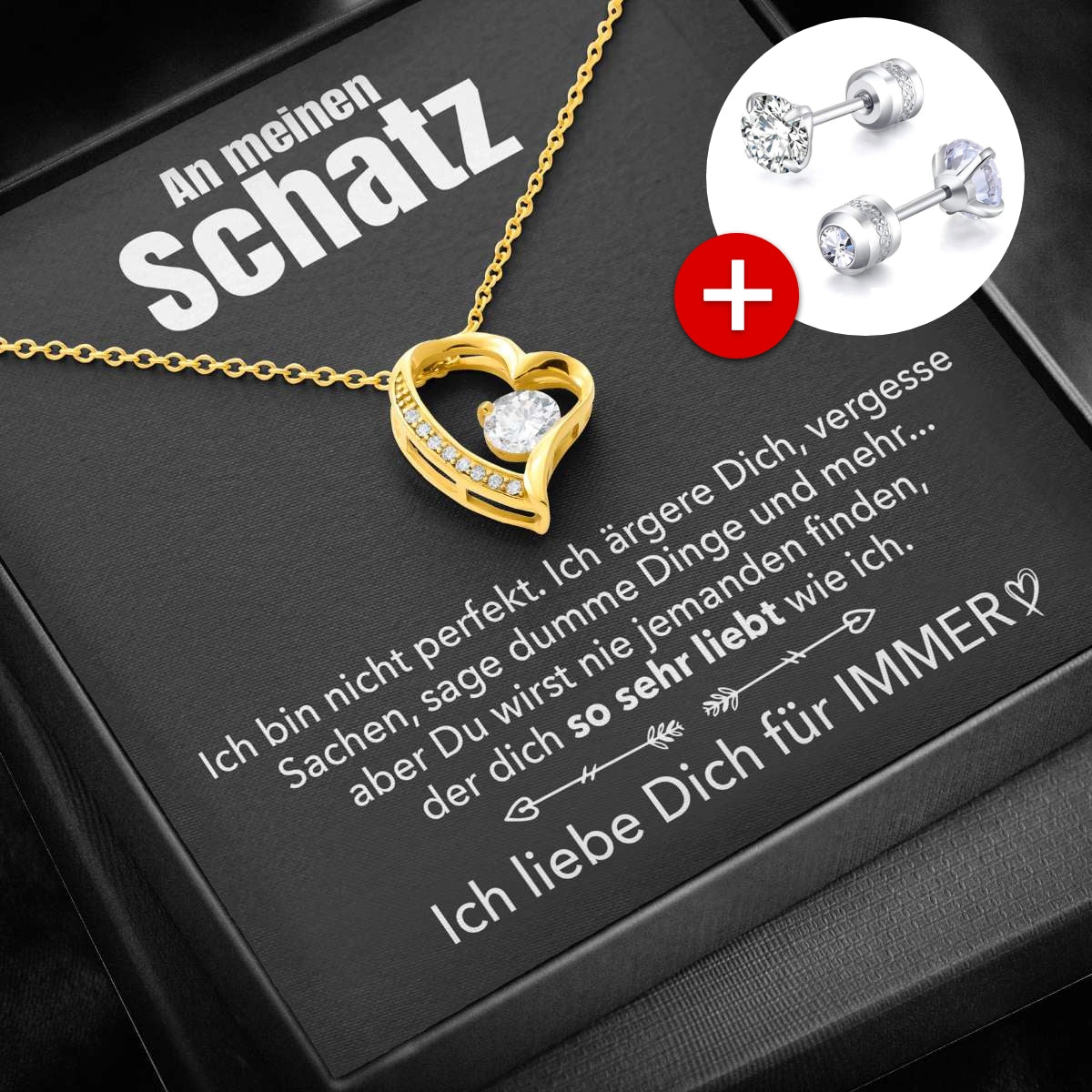 🌹 14k Weißgold Ausführung Herz Halskette + Ohrringe - An meinen Schatz - Image 6