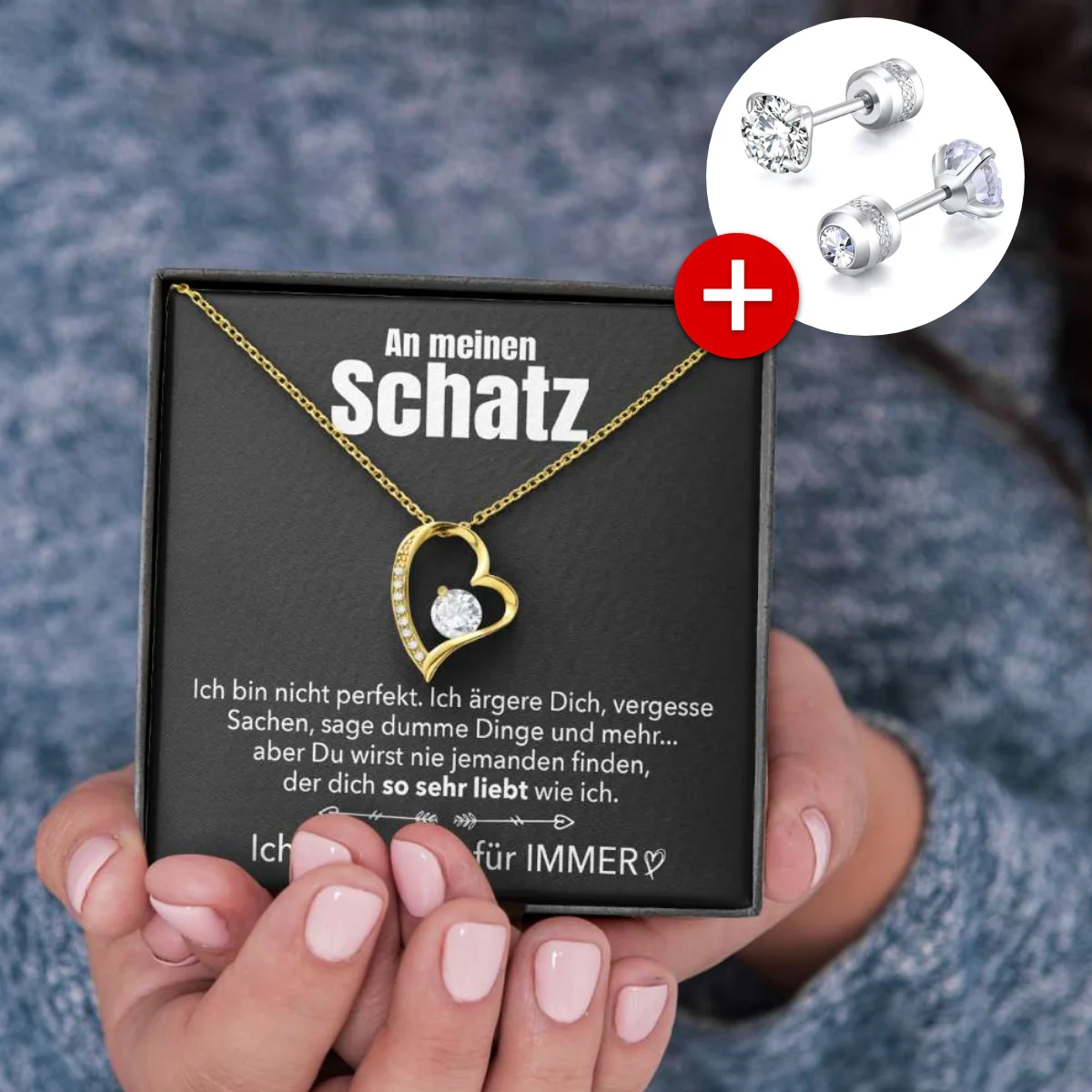 🌹 14k Weißgold Ausführung Herz Halskette + Ohrringe - An meinen Schatz - Image 8