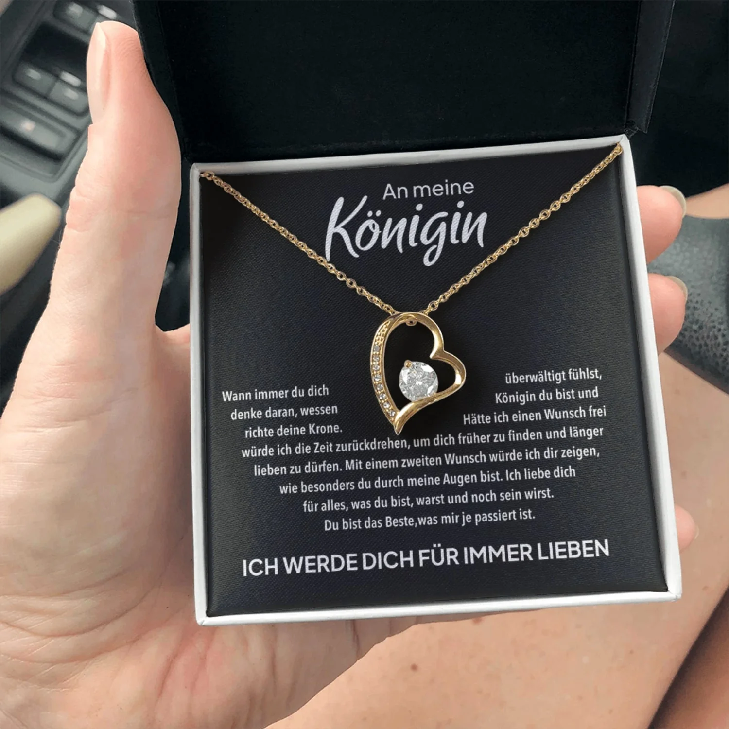 14k Weißgold Ausführung Herz Halskette - An meine Königin - Image 6