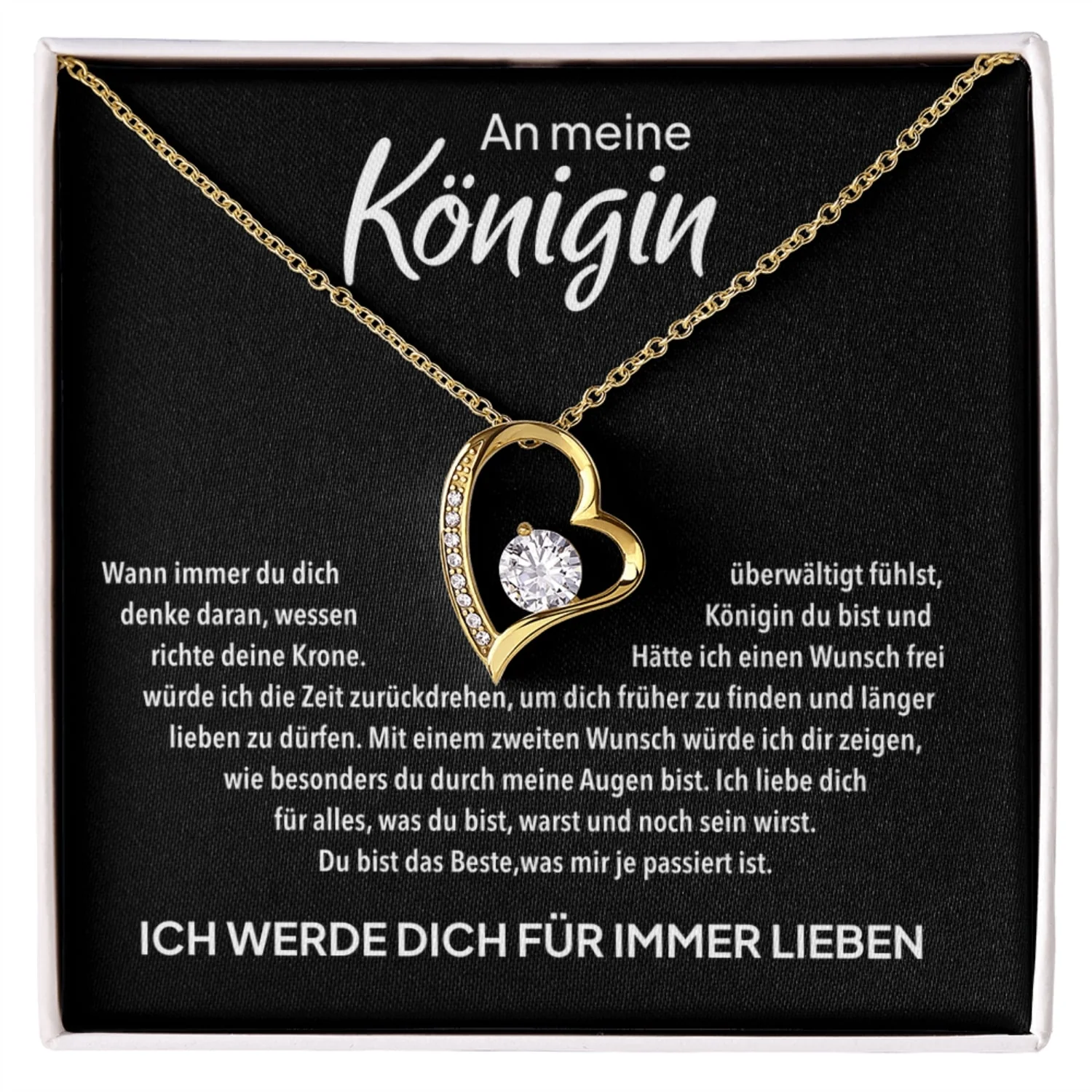 14k Weißgold Ausführung Herz Halskette - An meine Königin - Image 8