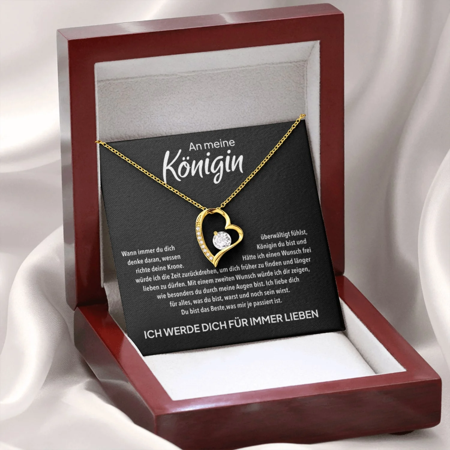 14k Weißgold Ausführung Herz Halskette - An meine Königin - Image 9