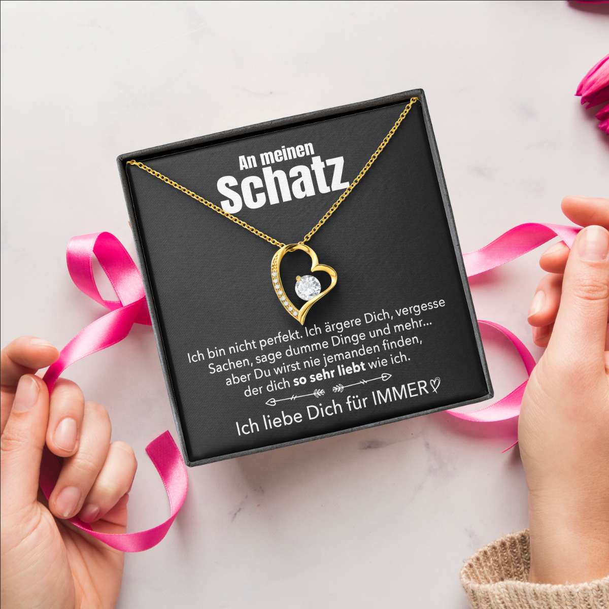 14k Weißgold Ausführung Forever Love - Herz Halskette - An meinen Schatz - Image 8