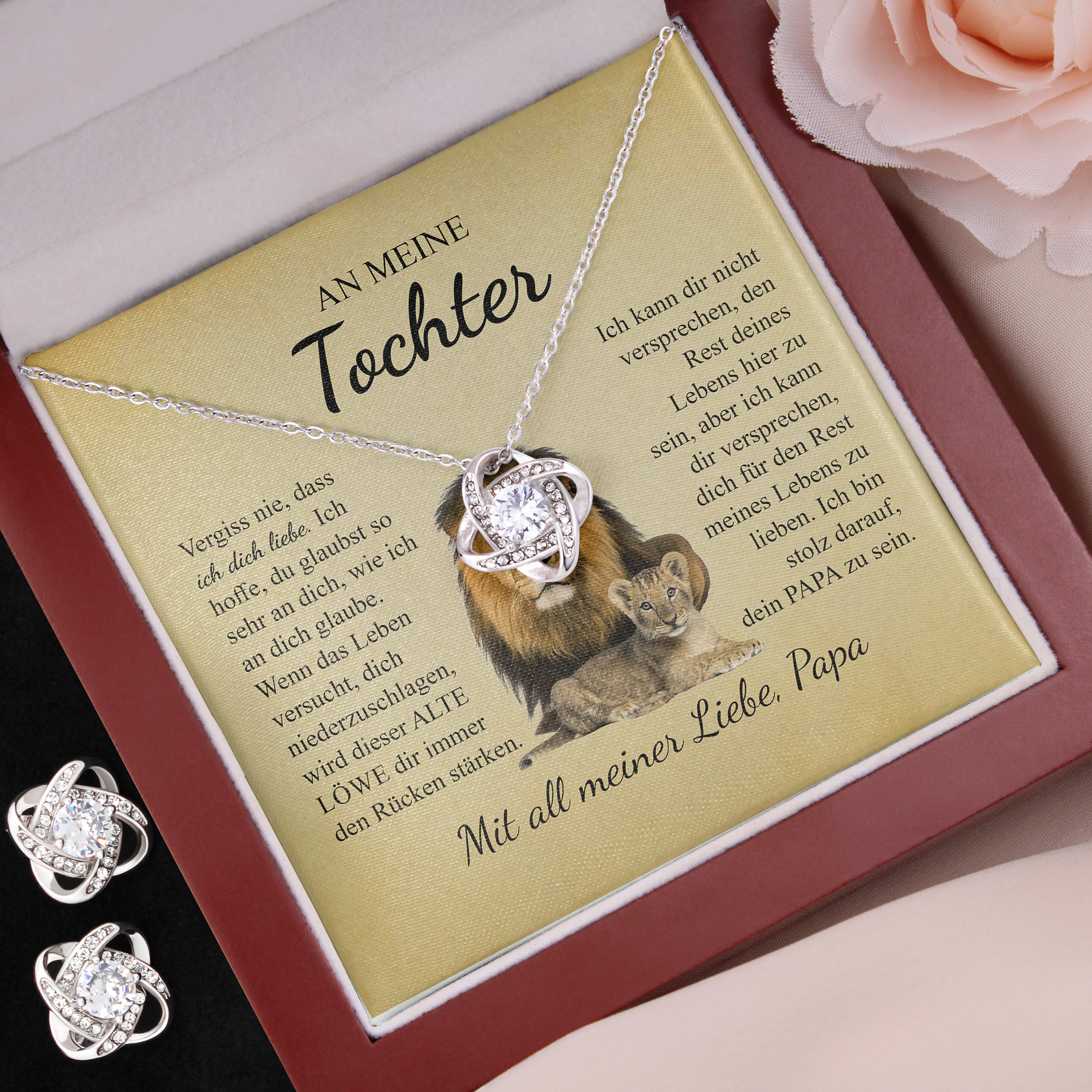 14k Weißgold Ausführung Halskette - An meine Tochter von Papa - Löwe - Image 4
