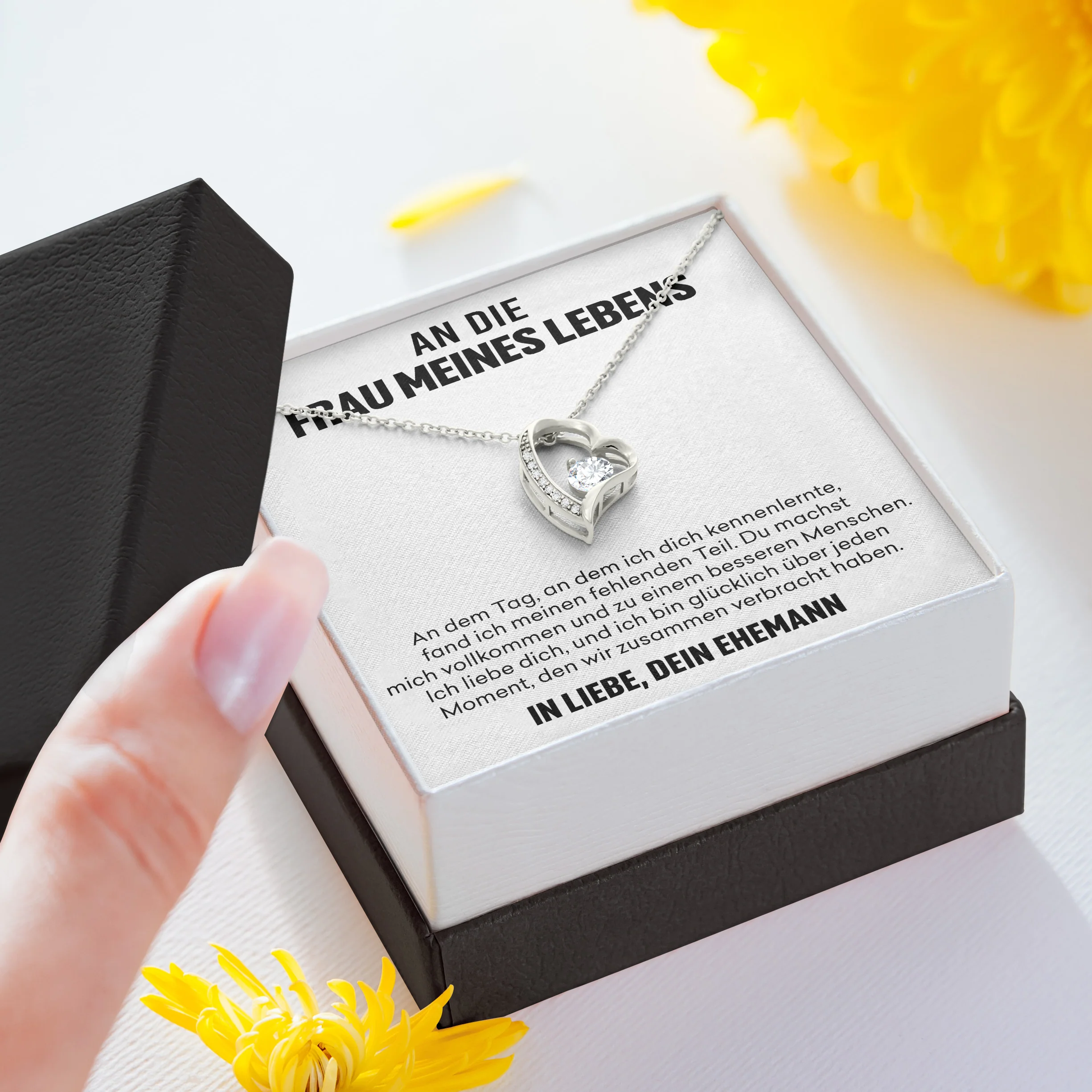 14k Weißgold Ausführung Herz Halskette - An die Frau meines Lebens - Image 6