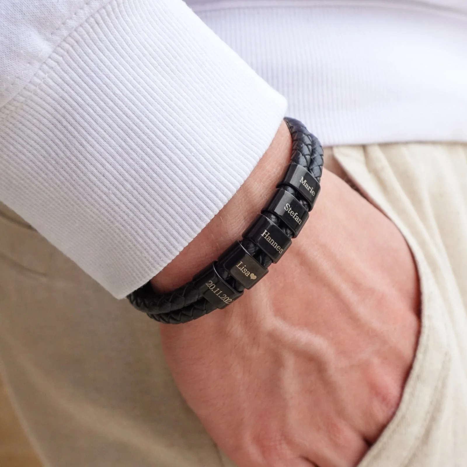 Lederarmband mit gravierten Beads - Image 5