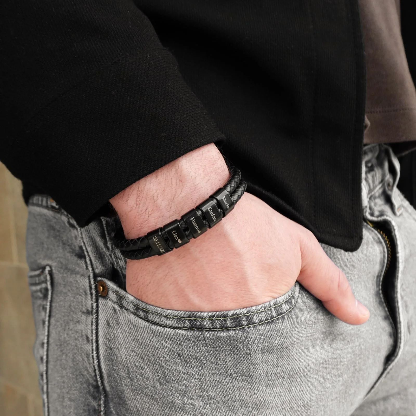 Lederarmband mit gravierten Beads - Image 7