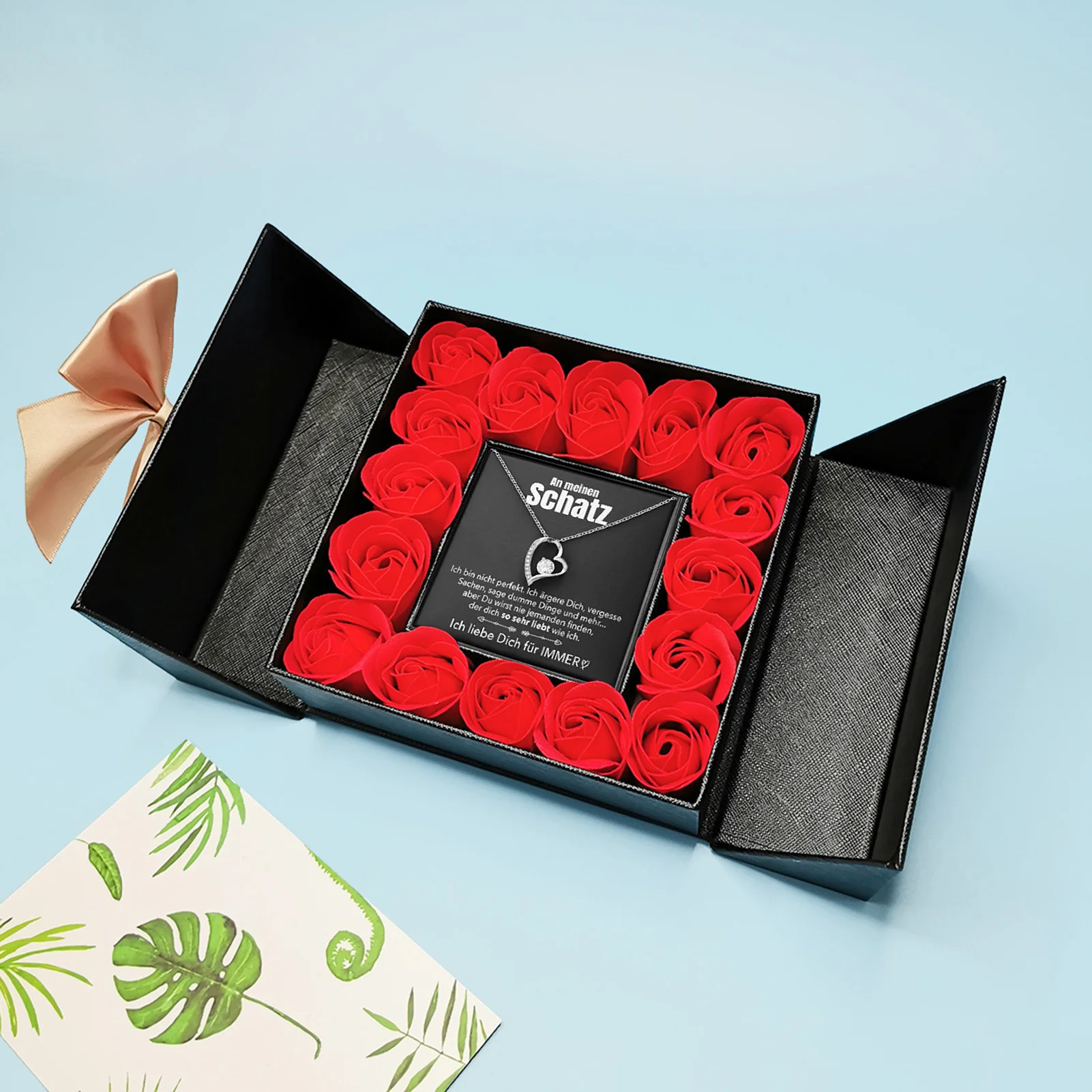 14k Weißgold Ausführung Herz Halskette - Mit echten Rosen - An meinen Schatz - Image 6