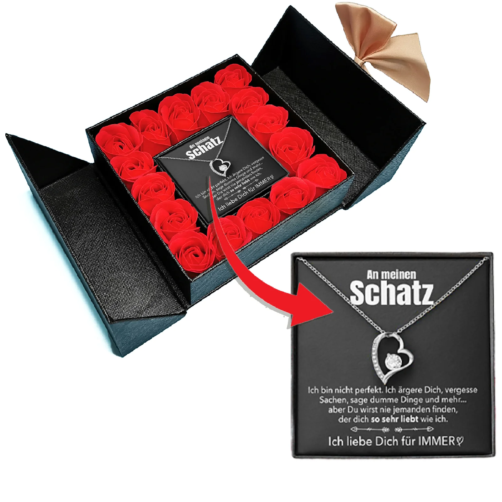 14k Weißgold Ausführung Herz Halskette - Mit echten Rosen - An meinen Schatz - Image 8
