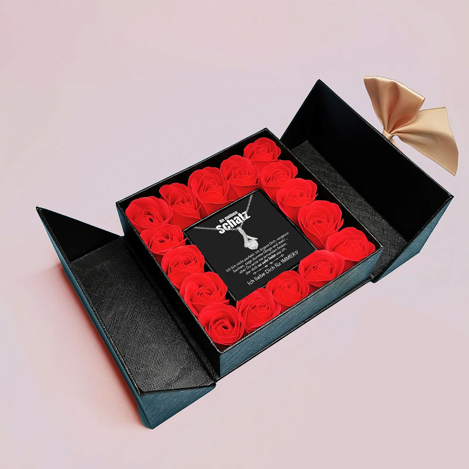 14k Weißgold Ausführung Stil-Halskette - Mit echten Rosen - An meinen Schatz - Image 9