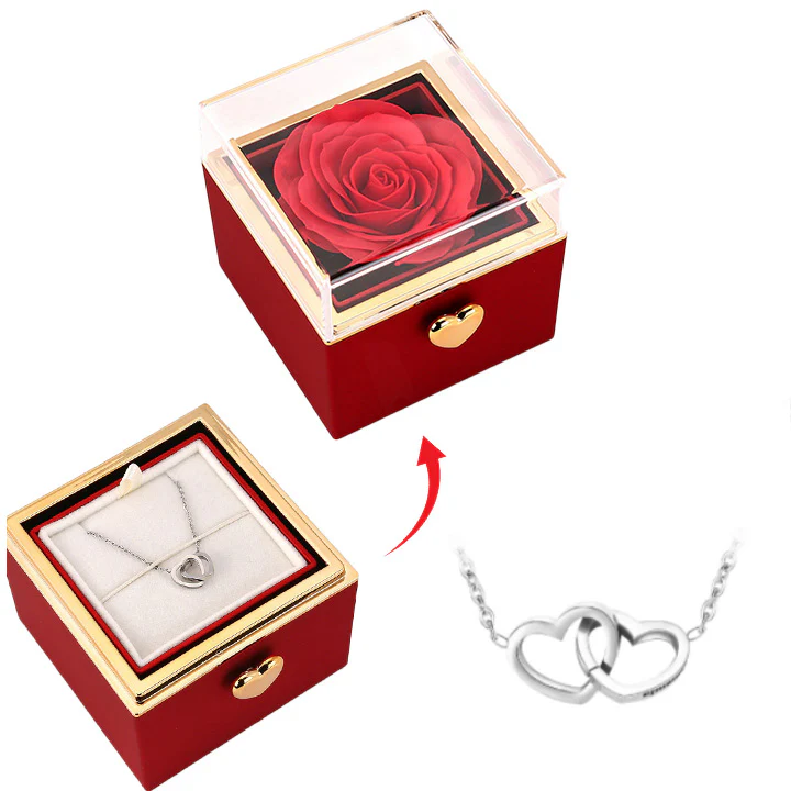 Überraschung-Rosenbox - 18k Doppel-Herzkette mit Gravur - Image 8