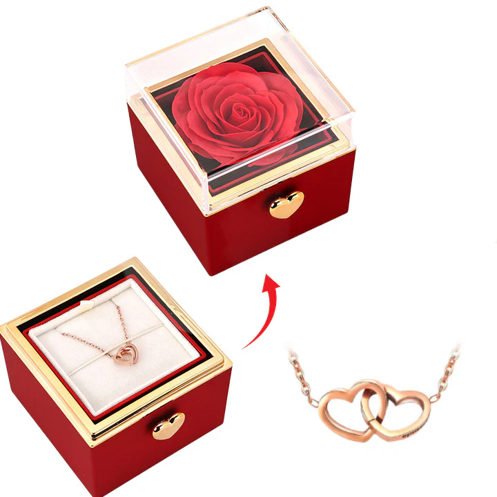 Überraschung-Rosenbox - 18k Doppel-Herzkette mit Gravur - Image 9