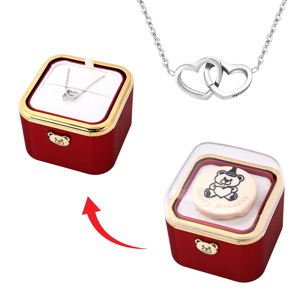 Überraschungs Geburtstags Box mit Doppelherzkette und Kerze - Image 6