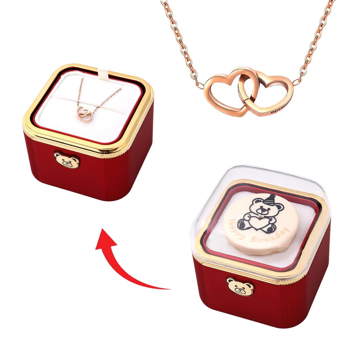 Überraschungs Geburtstags Box mit Doppelherzkette und Kerze - Image 7