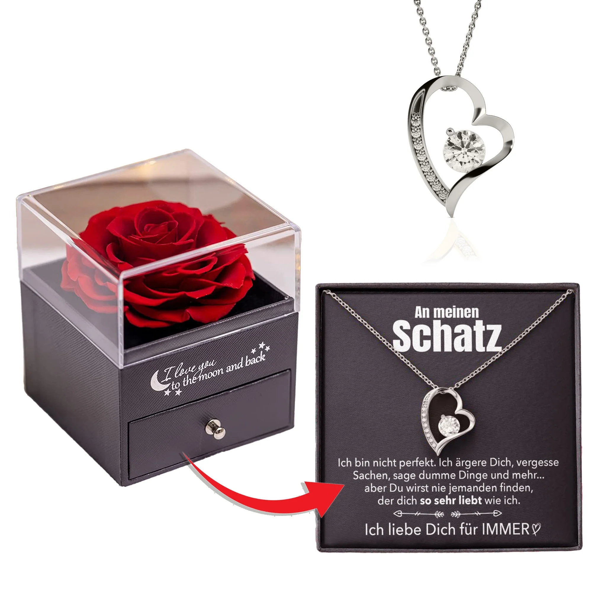 Elegante Rosenbox - Weißgold Ausführung Herz Halskette - An meinen Schatz - Image 8