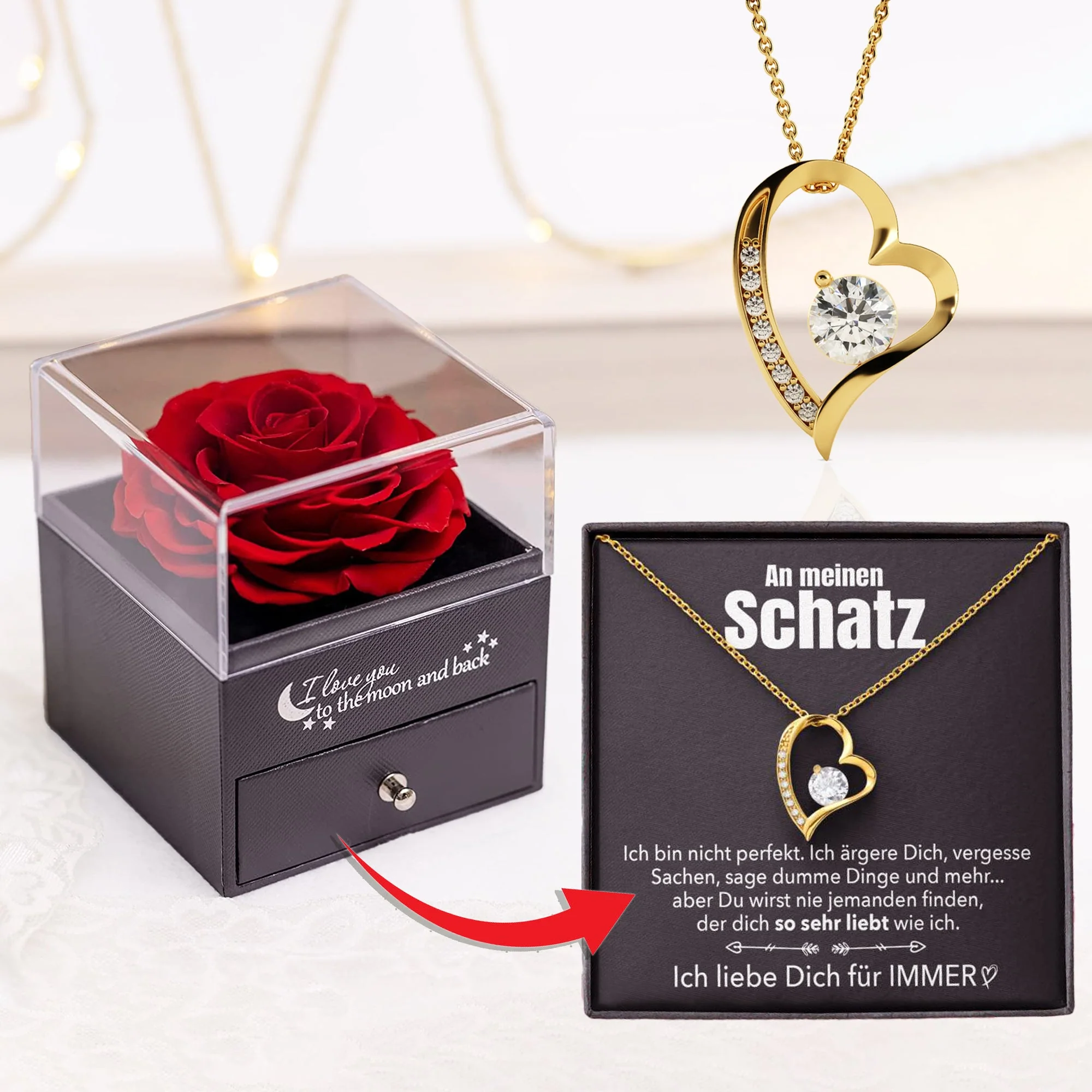 Elegante Rosenbox - Weißgold Ausführung Herz Halskette - An meinen Schatz - Image 9