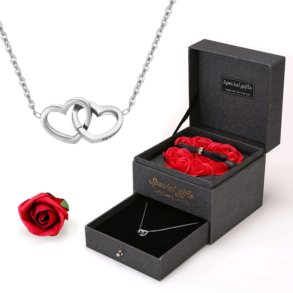Ewige Herz-Rosenbox - Gravierte Halskette & echte Rosen - Image 5