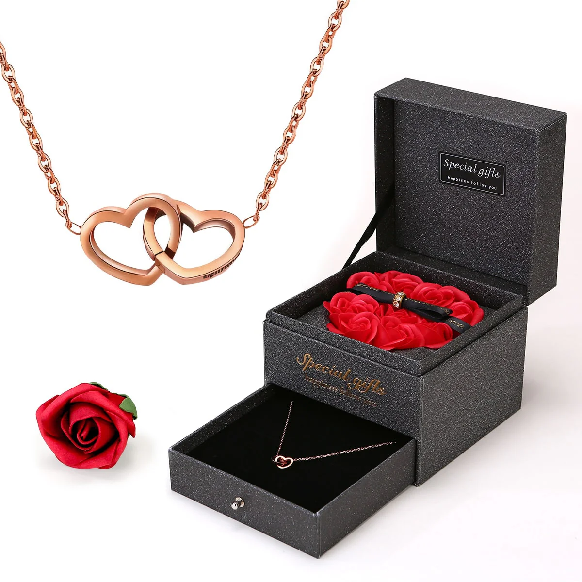 Ewige Herz-Rosenbox - Gravierte Halskette & echte Rosen - Image 6