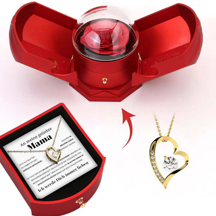 Ewige Rosenbox - 14k Weißgold Herz Halskette - An meine geliebte Mama - Image 3