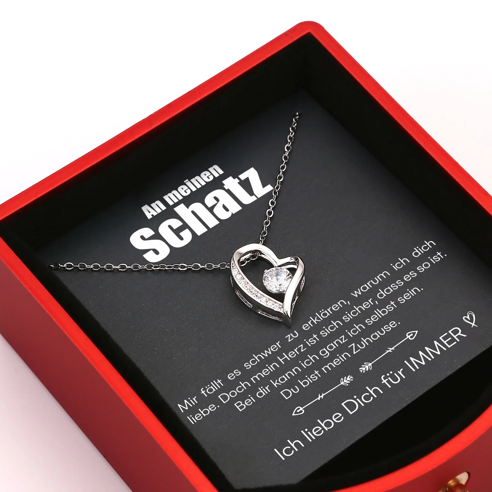 Ewige Rosenbox - 14k Weißgold Herz Halskette & Liebesnotiz - An meinen Schatz - Image 2