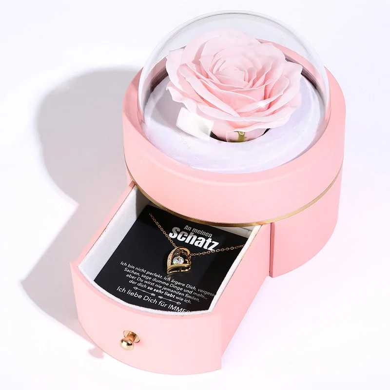 Kuppel Rosenbox - Mit 14k Weißgold Herz Halskette & romantischer Notiz - An meinen Schatz - Image 11