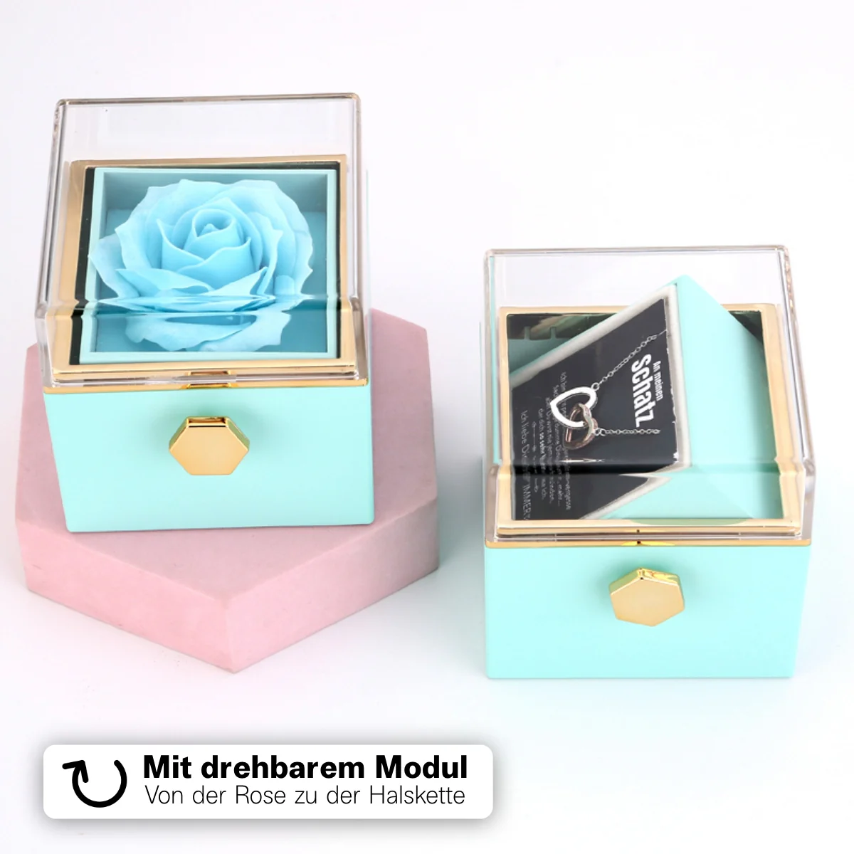 Ewige Rosenbox – mit Doppelherz Halskette, Liebesnotiz und echter Rose - Image 3