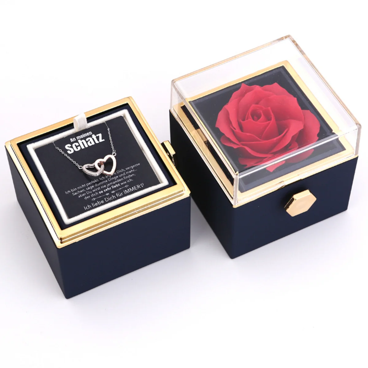 Ewige Rosenbox – mit Doppelherz Halskette, Liebesnotiz und echter Rose - Image 6