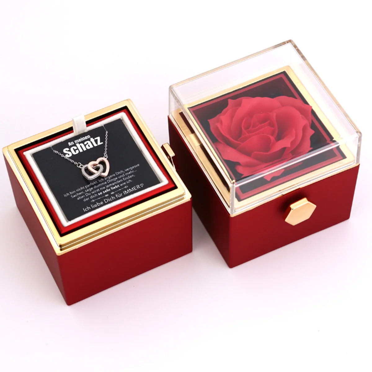 Ewige Rosenbox – mit Doppelherz Halskette, Liebesnotiz und echter Rose - Image 7