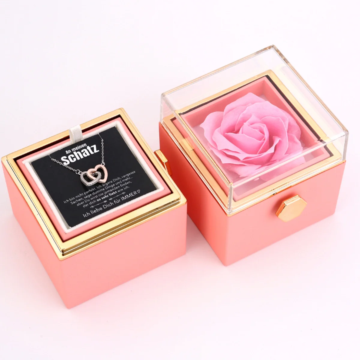 Ewige Rosenbox – mit Doppelherz Halskette, Liebesnotiz und echter Rose - Image 8