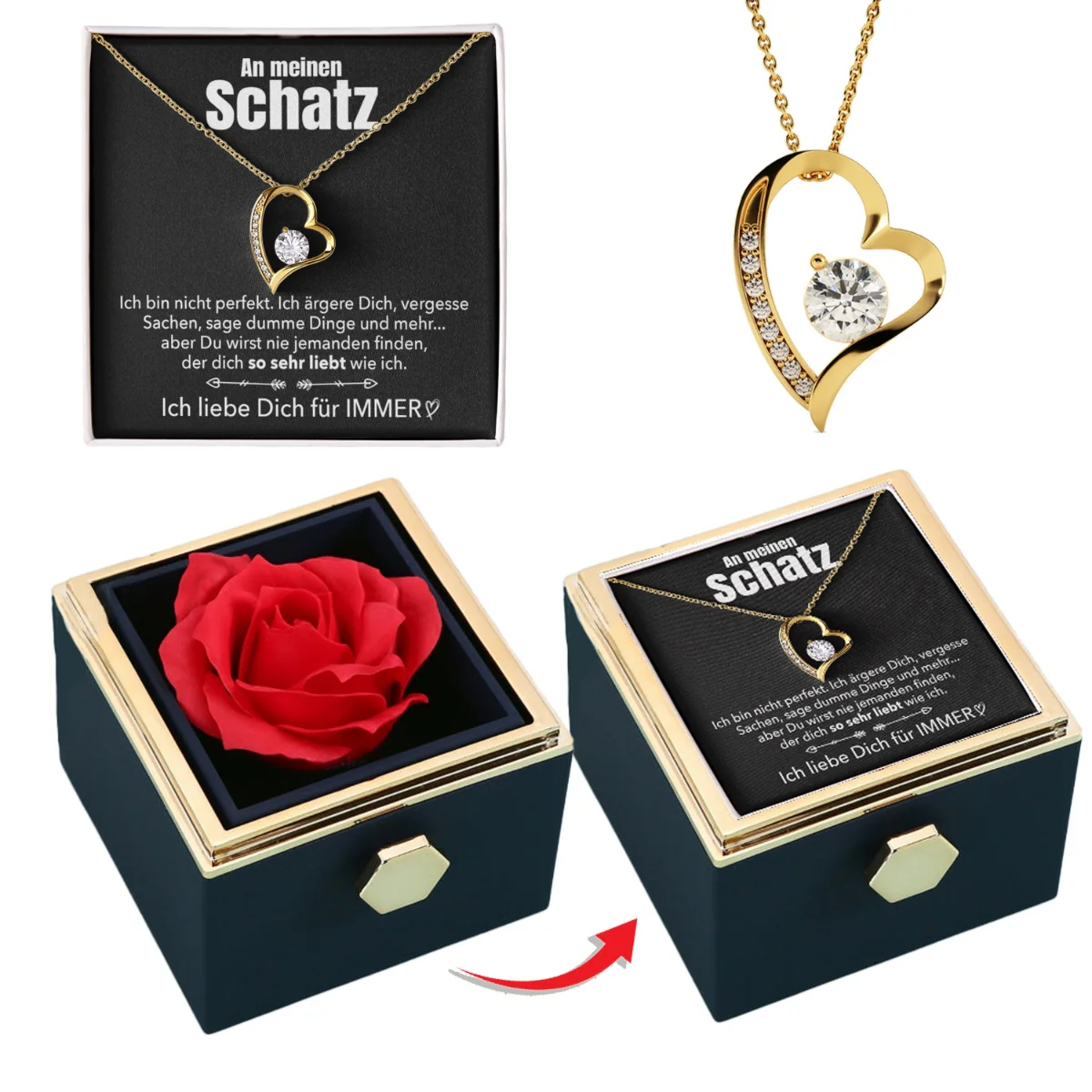 Ewige Rosenbox – mit Herz-Halskette, Liebesnotiz und echter Rose - Image 11