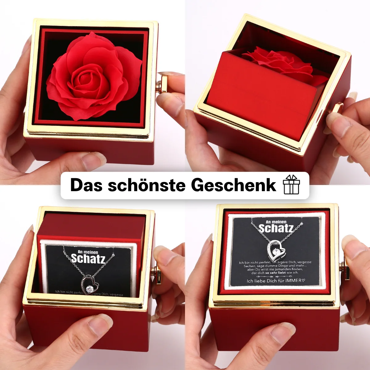 Ewige Rosenbox – mit Herz-Halskette, Liebesnotiz und echter Rose - Image 2
