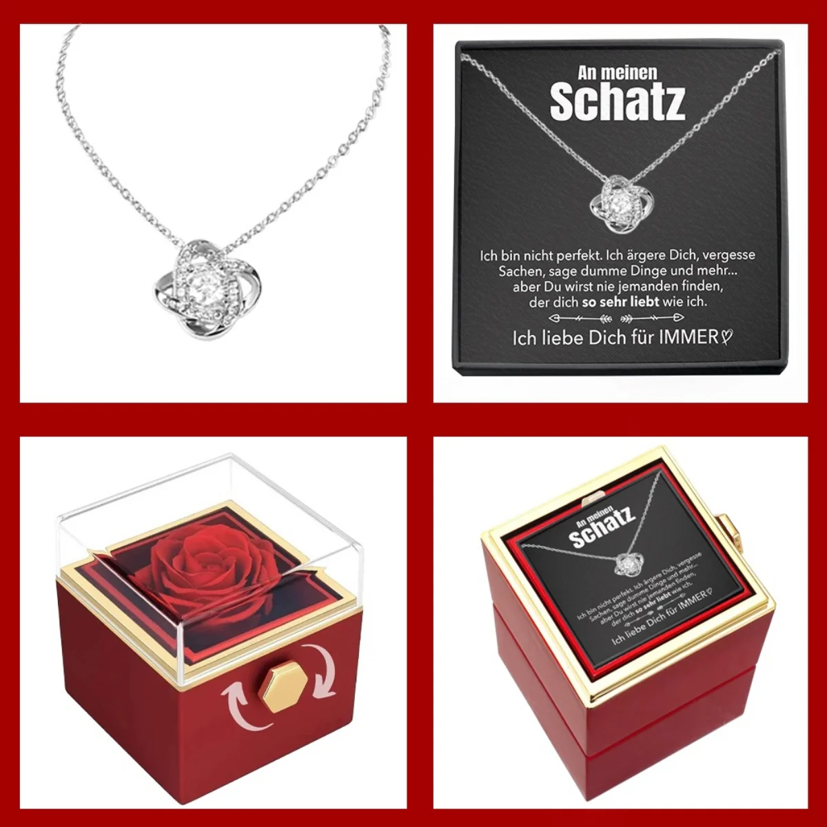 Ewige Rosenbox – mit Knoten-Halskette, Liebesnotiz und echter Rose - Image 2