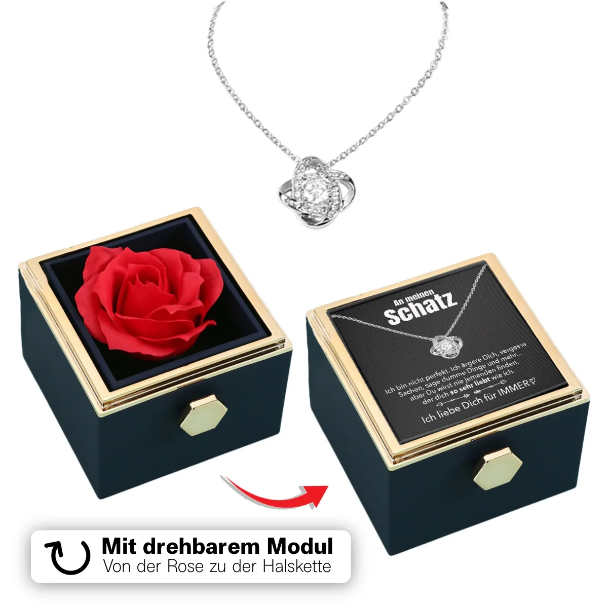 Ewige Rosenbox – mit Knoten-Halskette, Liebesnotiz und echter Rose - Image 3