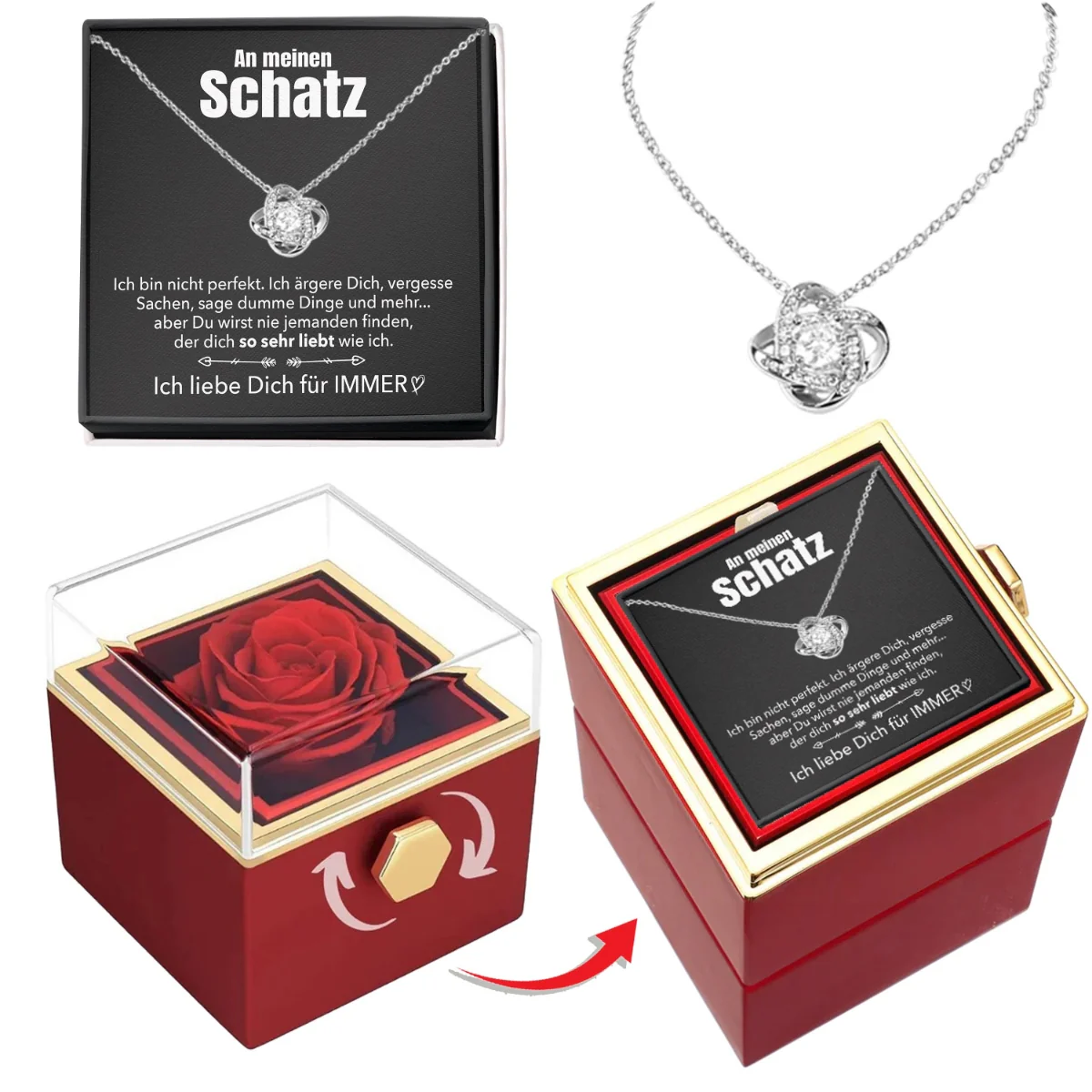 Ewige Rosenbox – mit Knoten-Halskette, Liebesnotiz und echter Rose - Image 7