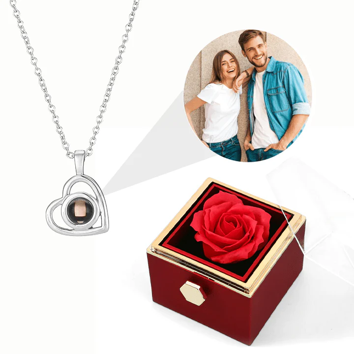 Ewige Rosenbox - Personalisierte Herz Halskette mit Foto & echte Rose - Image 2