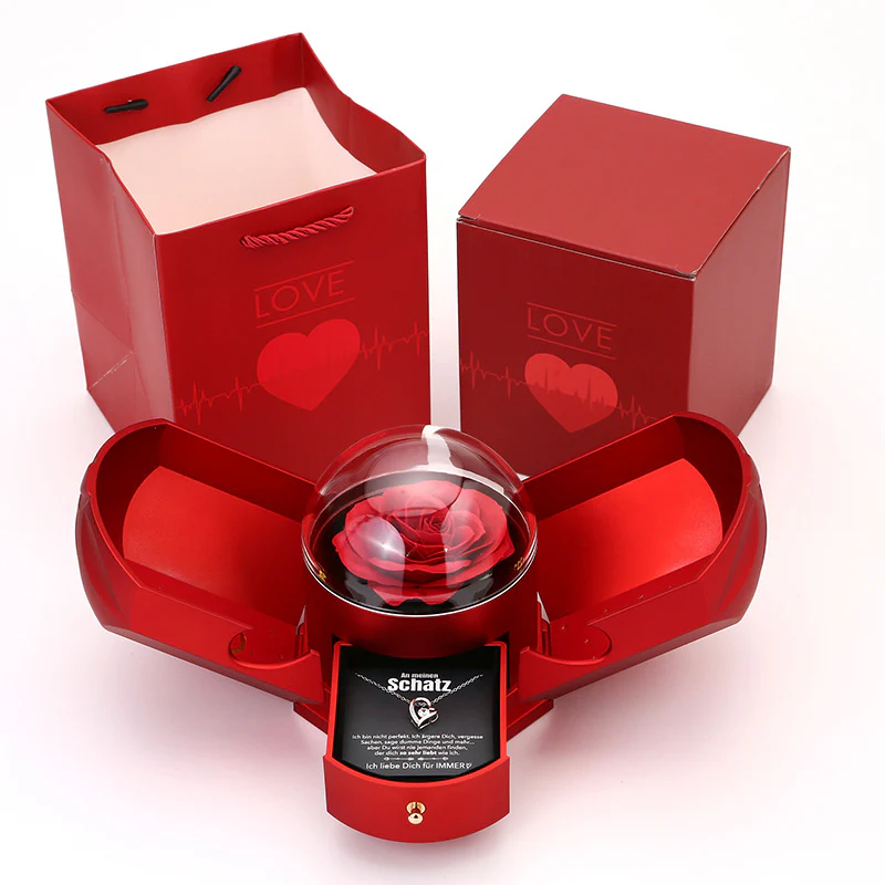 Ewige Rosenbox - Mit 14k Weißgold Herz Halskette & romantischer Notiz - An meinen Schatz - Image 3
