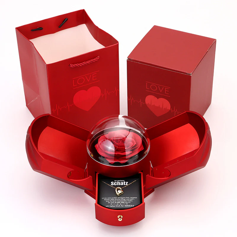 Ewige Rosenbox - Mit 14k Weißgold Herz Halskette & romantischer Notiz - An meinen Schatz - Image 6