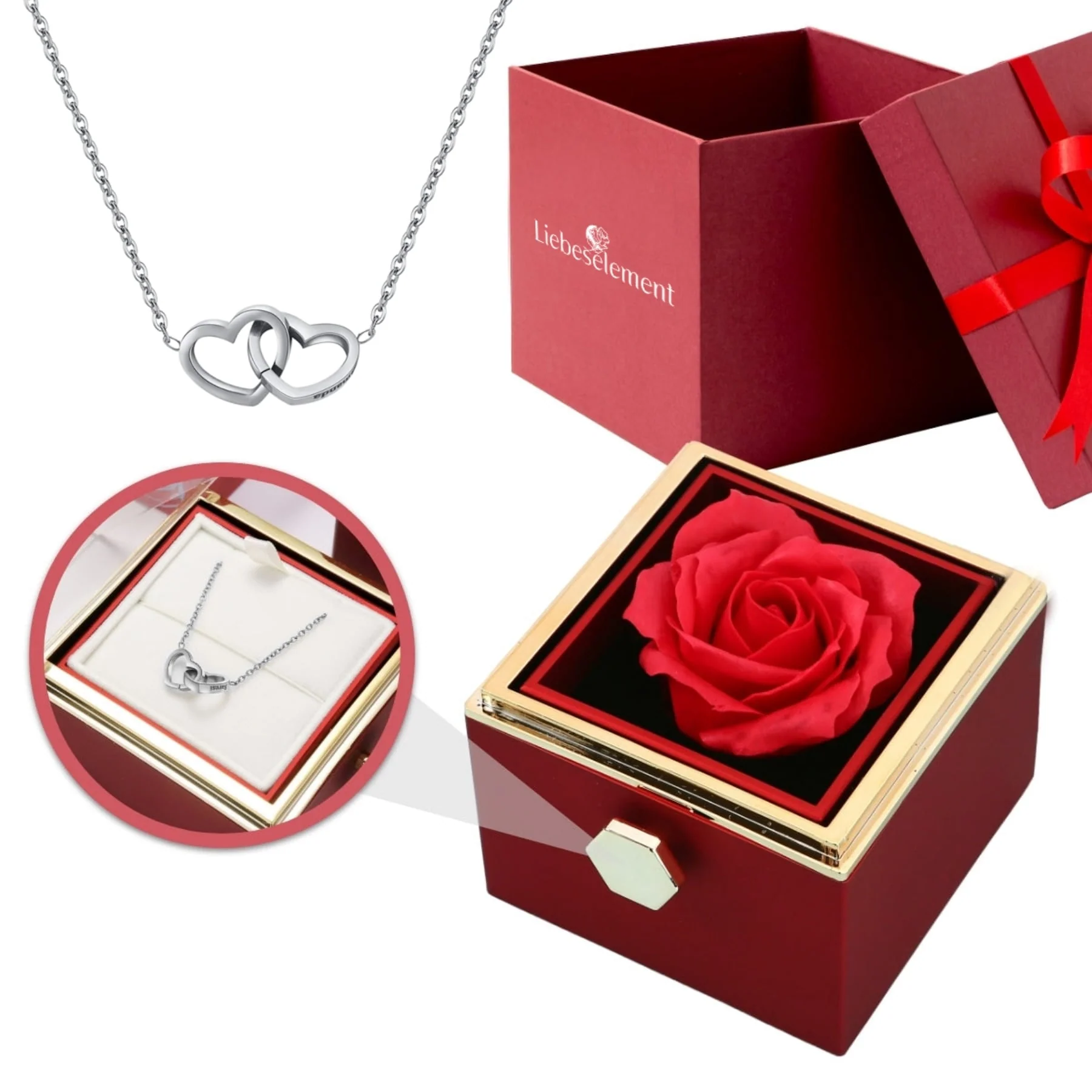 Ewige Rosenbox – mit Doppelherz Halskette und echter Rose - Image 10