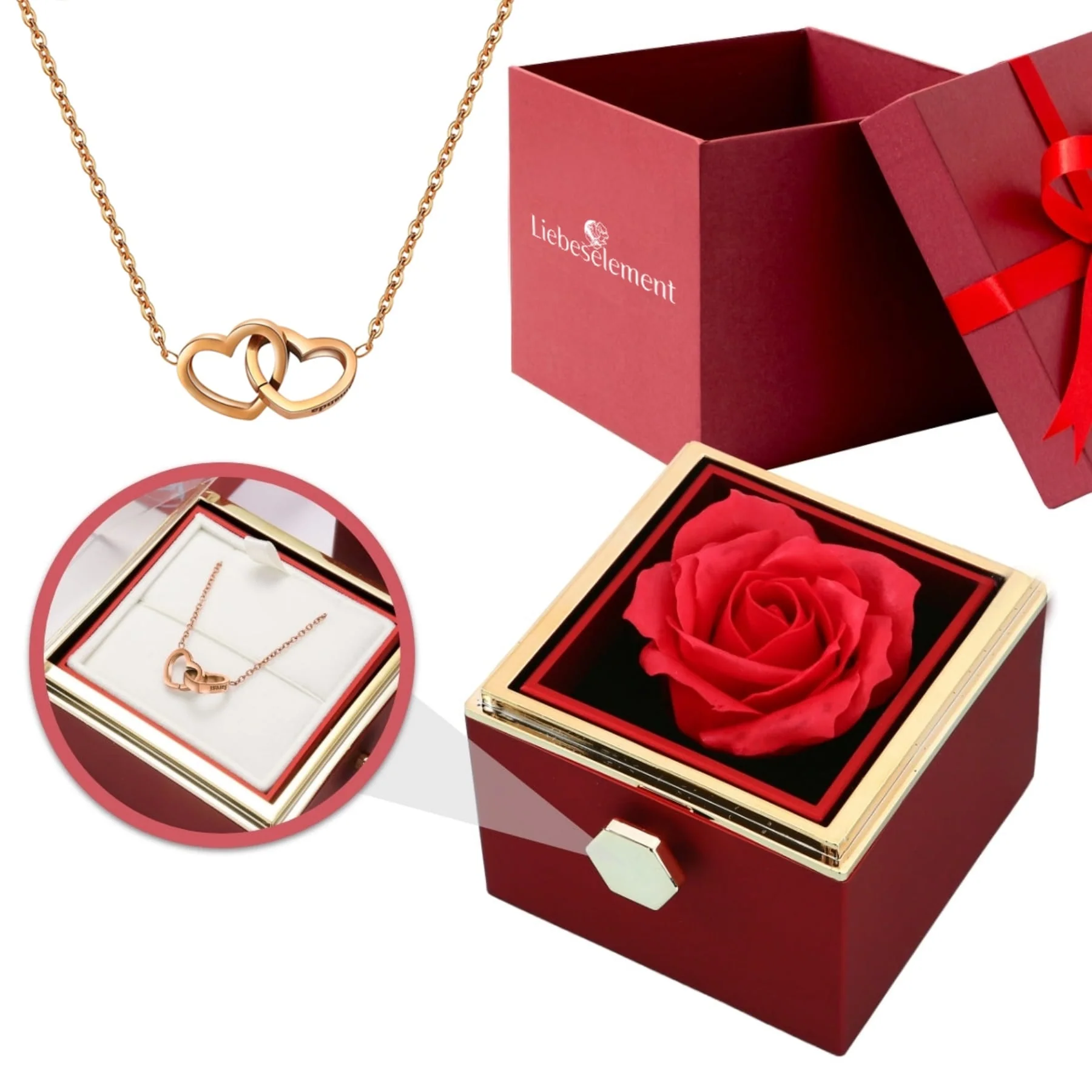 Ewige Rosenbox – mit Doppelherz Halskette und echter Rose - Image 8