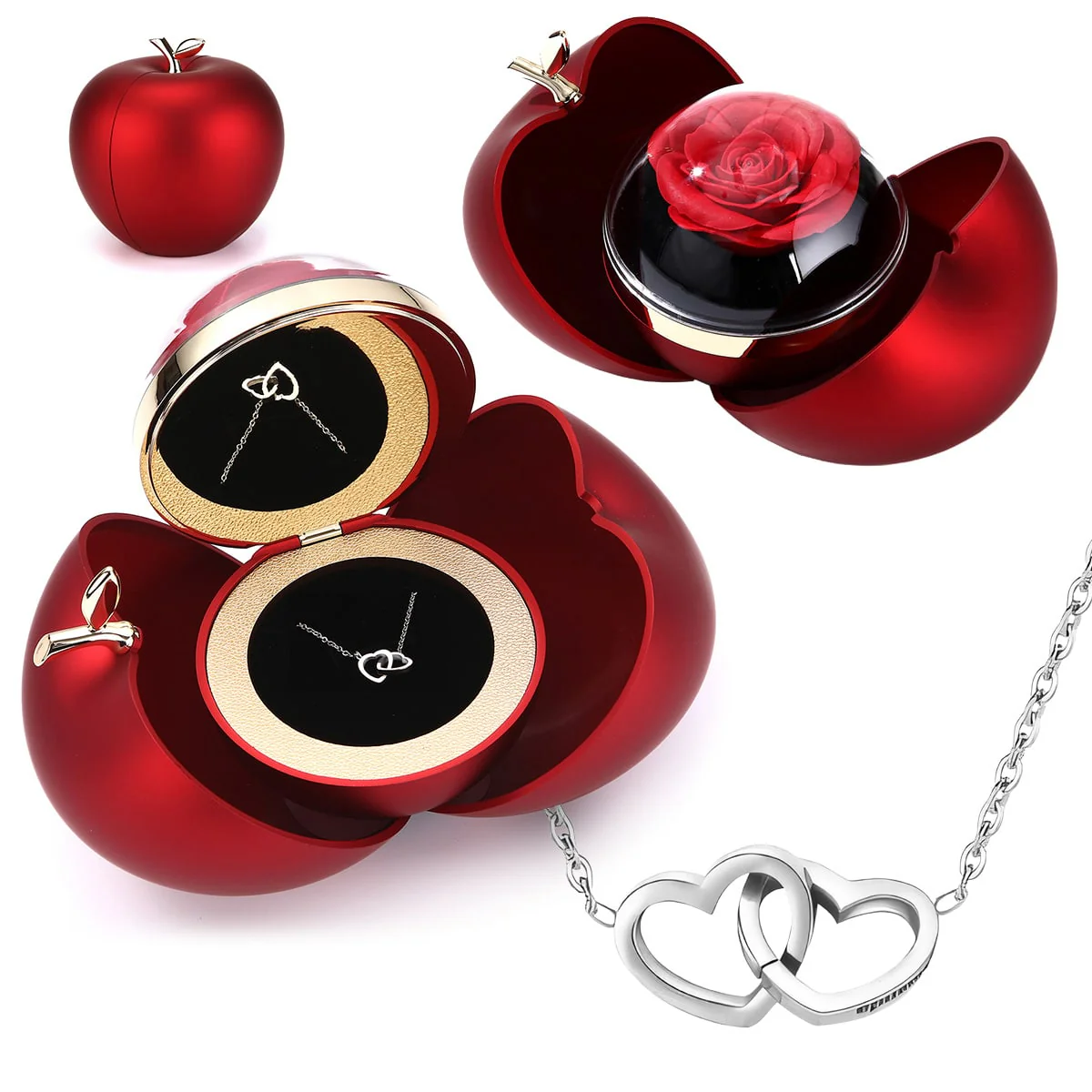 Apfel Rosenbox - Mit Gravur-Doppelherzkette - Image 3