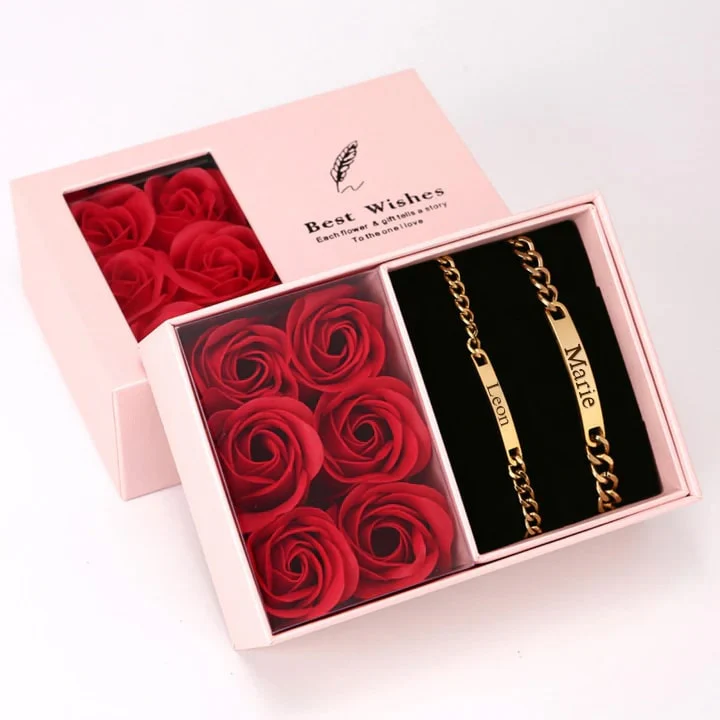 Ewige Rosenbox mit Gravur Armband Set für Paare