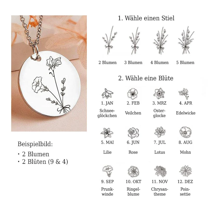 "Baue deinen Blumenstrauß" - Personalisierte Geburtsmonats-Blumen-Kette - Geschenk für Frauen, Mutter, Oma, Schwestern, Freund - Image 2