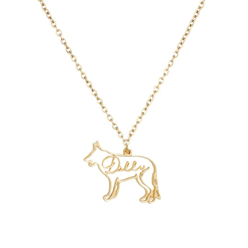 Personalisierte Hunderasse-Silhouette-Halskette mit Namen aus S925 Sterling Silber