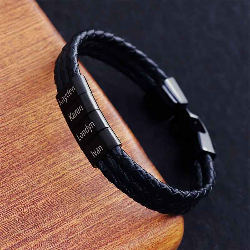 Personalisiertes Männer Herren Leder Armband Schwarz - Image 3