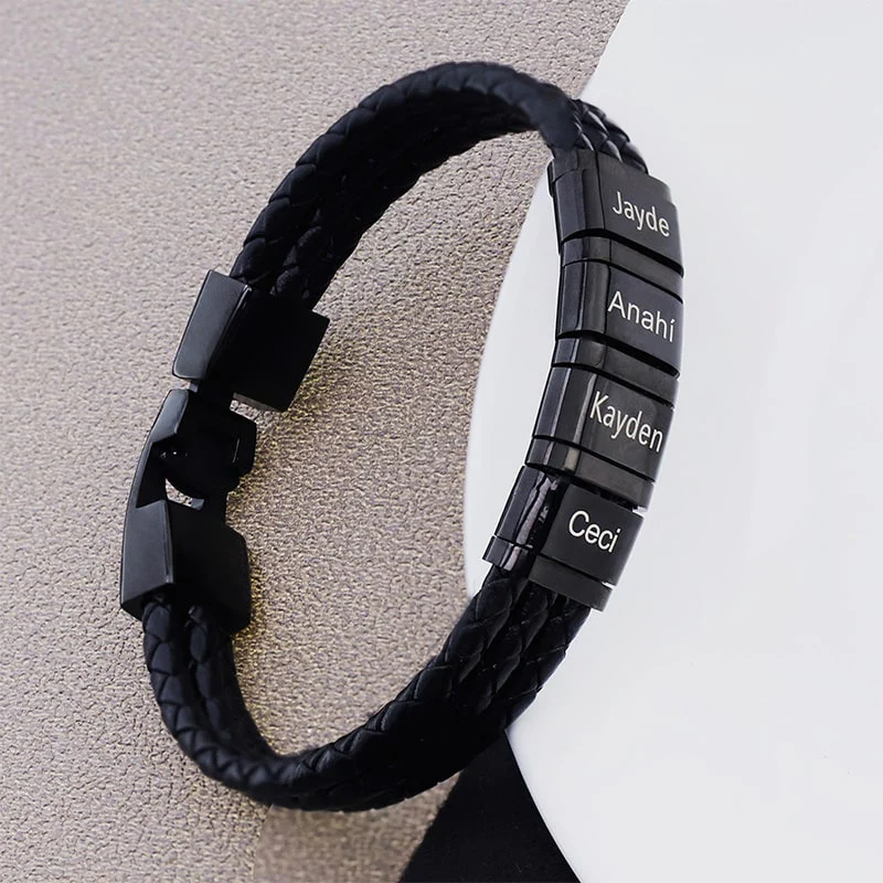 Personalisiertes Männer Herren Leder Armband Schwarz - Image 4