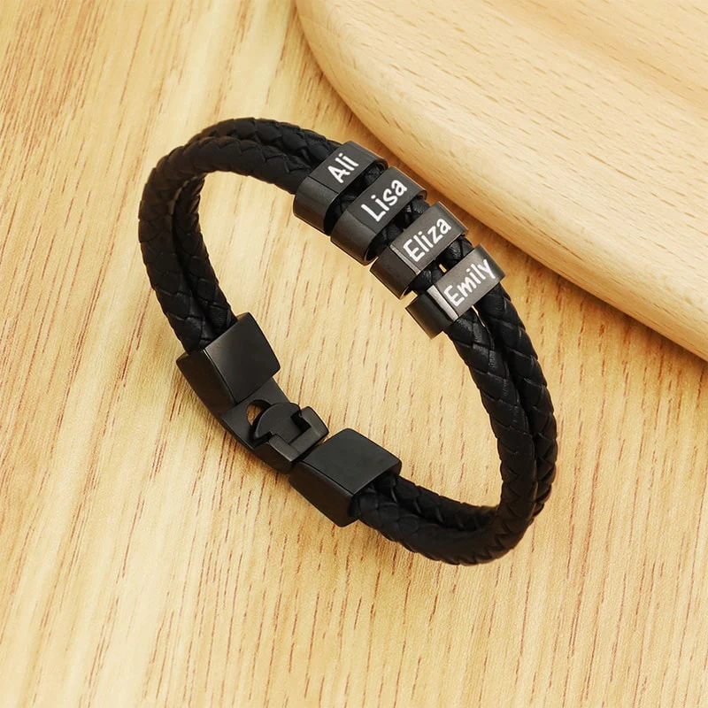 Personalisiertes Männer Herren Leder Armband Schwarz - Image 5